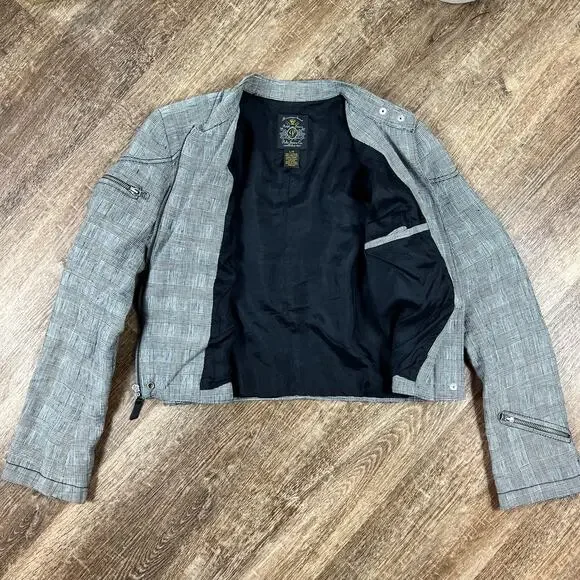 Vintage Polo Ralph Lauren Women's 100% Linen Blazer Jacket Moto Plaid - Picture 6 of 8